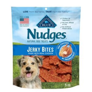 Blue Buffalo Nudges Jerky Bites Dog Treats, Made in the USA with Natural Ingredients, Bite-Sized Pieces, Chicken, 5-oz Bag Blue Buffalo Nudges Jerky Bites Dog Treats, Made in the USA with Natural Ingredients, Bite-Sized Pieces, Chicken, 5-oz Bag