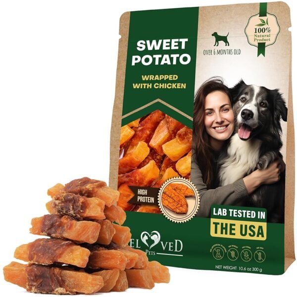 Dog Sweet Potato Wrapped with Chicken & Pet Natural Chew Treats - Grain Free Organic Meat & Human Grade Dried Snacks in Bulk - Best Twists for Training Small & Large Dogs - Made...