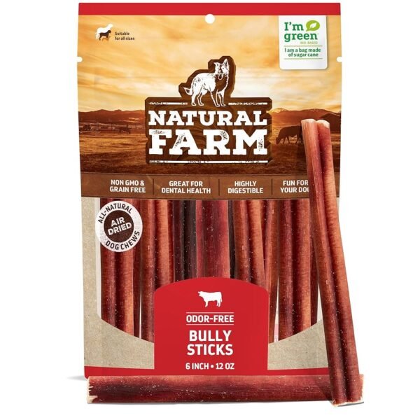 Natural Farm Bully Sticks, Odor-Free, (6 Inch, 12 Ounces), Packaged by Weight, 100% Beef Pizzle Chews, Grass-Fed, Fully Digestible Treats to Keep Your Puppies, Small and Medium... Natural Farm Bully Sticks, Odor-Free, (6 Inch, 12 Ounces), Packaged by Weight, 100% Beef Pizzle Chews, Grass-Fed, Fully Digestible Treats to Keep Your Puppies, Small and Medium...