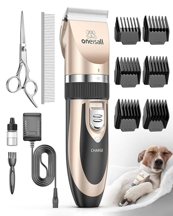 oneisall Dog Clipper Low Noise, Dog Grooming Kit with Rechargeable, Dog Shaver Cordless Electric Quiet Hair Clipper Set for Dog Cats Pets(Gold) oneisall Dog Clipper Low Noise, Dog Grooming Kit with Rechargeable, Dog Shaver Cordless Electric Quiet Hair Clipper Set for Dog Cats Pets(Gold)
